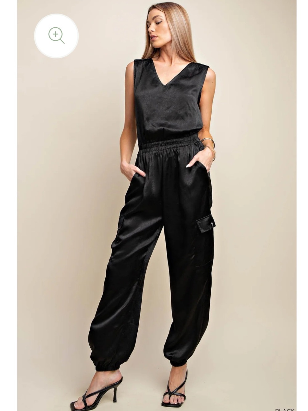 Black Satin Cargo Jumpsuit NWT